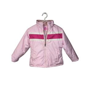 Beverly Hills Princess Puffer Jacket Girls 10/12 Pink Good Fleece Lined Striped